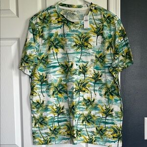 NWT Old Navy Mens L Blue Green Tropical Print Vacation Soft Short Sleeve TShirt